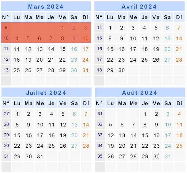 2024 calendar with availabilities